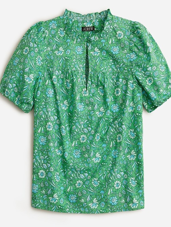 J. Crew Tops - J. Crew Green Floral Short-Sleeve Blouse